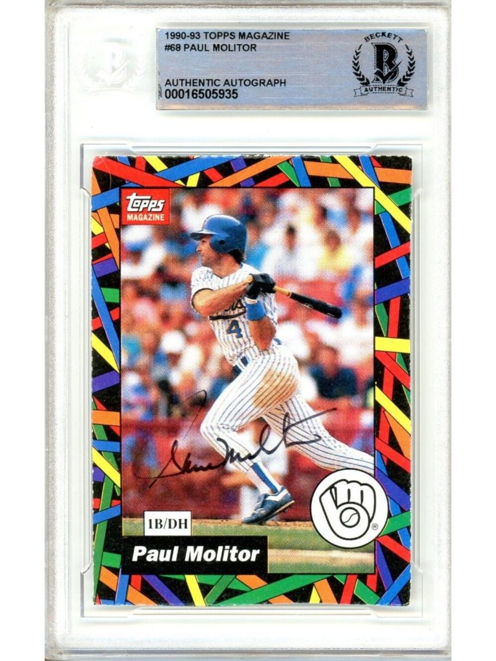Paul Molitor Signed 1990-93 Topps Magazine #68 Milwaukee Brewers BAS Slab Auto